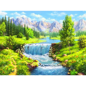Vallée Verdoyante et Cascade Enchantée Diamond Painting