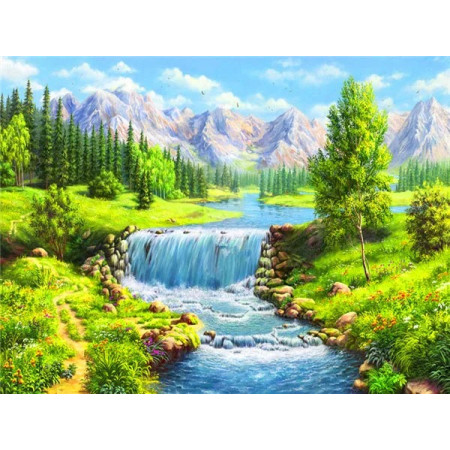 Vallée Verdoyante et Cascade Enchantée Diamond Painting