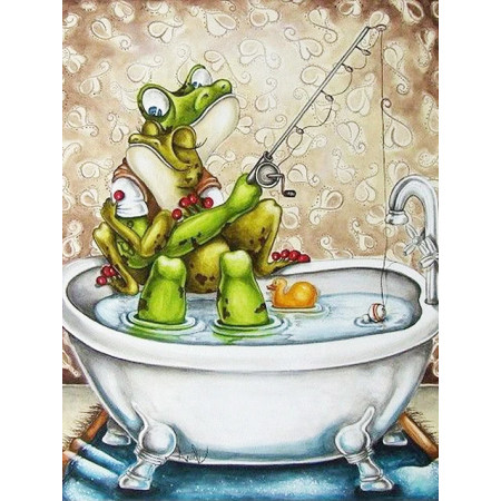 Grenouille Pêcheuse dans un Bain de Cœurs Diamond Painting