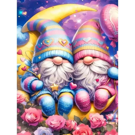 Gnomes Amoureux sur un Croissant de Lune Diamond Painting