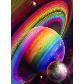 Planète Arc-en-Ciel et Lunes Cosmiques Diamond Painting