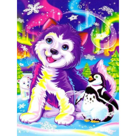 Husky Violet et Ours Polaire sous les Aurores Boréales Diamond Painting