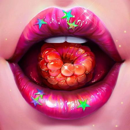 Bouche Framboise aux Étoiles Irisées Diamond Painting