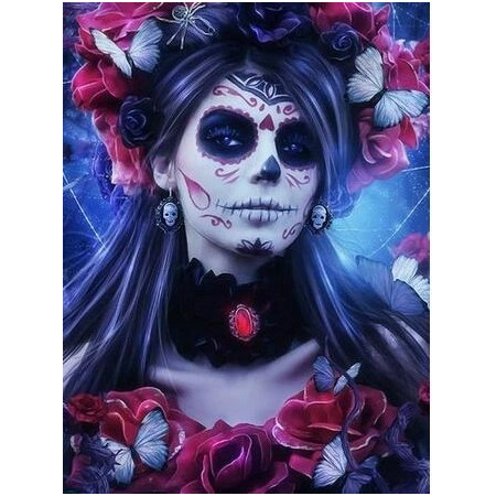 Calavera aux Roses et Papillons Diamond Painting