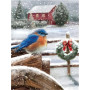 Oiseau Bleu et Grange de Noël Diamond Painting