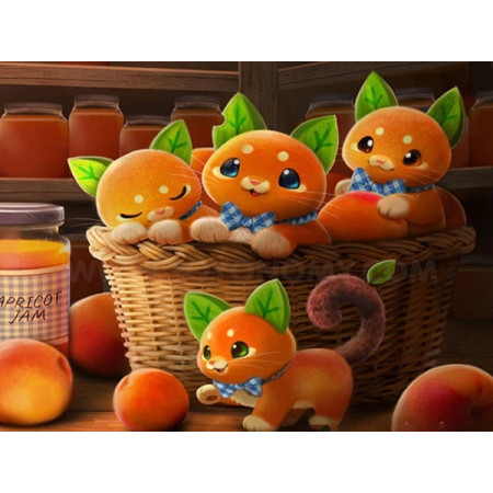 Panier de Chats Pêches : Broderie Diamant Kawaii Diamond Painting