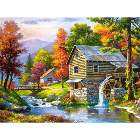 Moulin d'Automne aux Couleurs Flamboyantes Diamond Painting