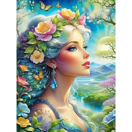 Femme Fleurie aux Papillons : Paysage Onirique Diamond Painting
