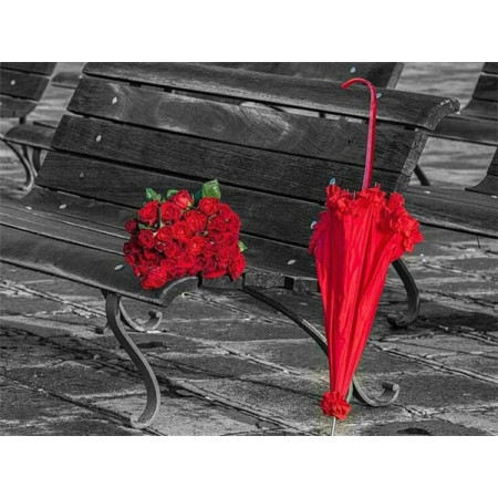 Banc de parc aux roses rouges Diamond Painting