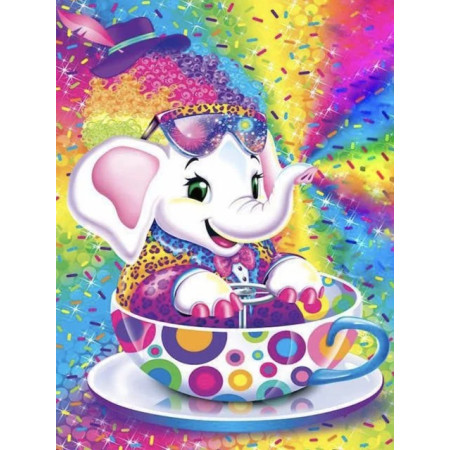 Éléphant Fantaisie dans sa Tasse Arc-en-Ciel Diamond Painting