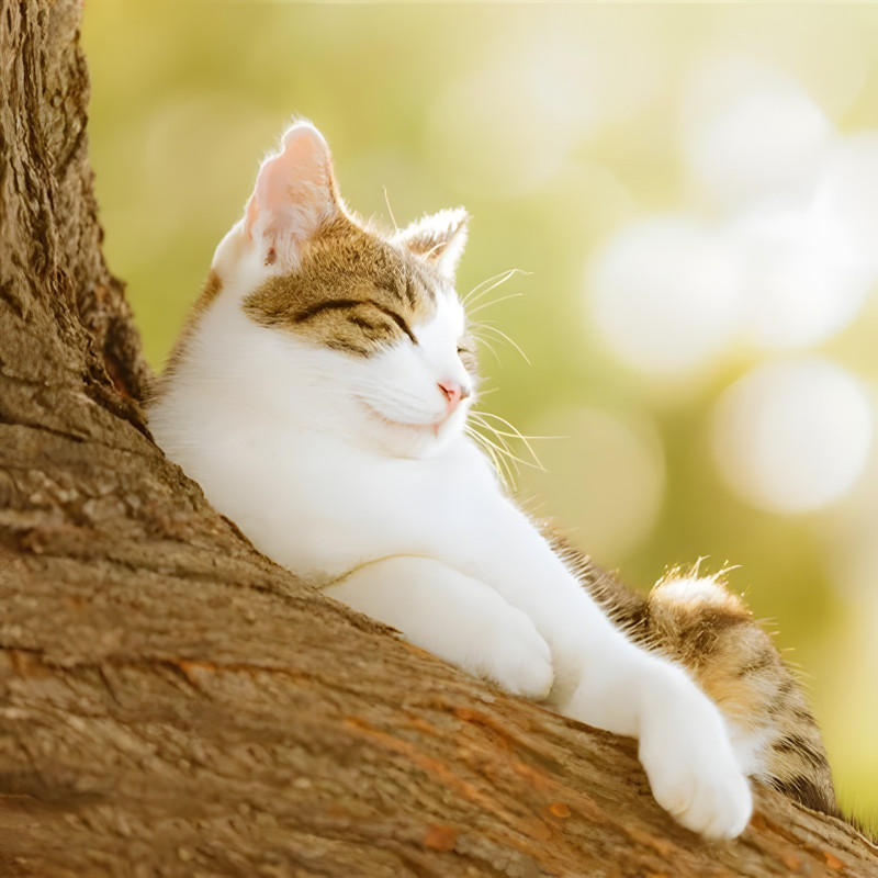 Toile de diamond painting Chat Tigré au Soleil sur Branche Fleurie broderie diamant kit complet