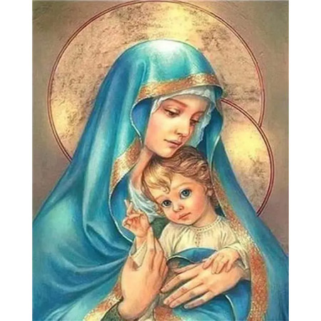 Vierge Marie et Enfant Jésus : Icône Sacrée en Broderie Diamant Diamond Painting