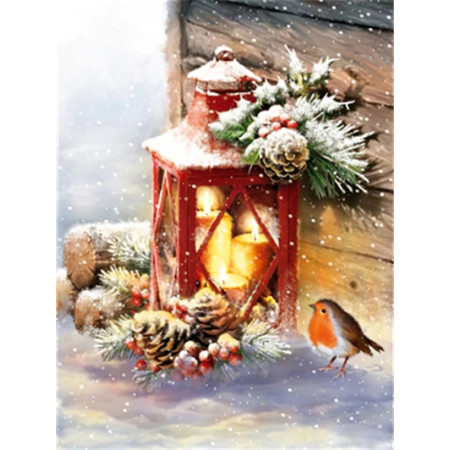 Lanterne de Noël au Rouge-Gorge Diamond Painting