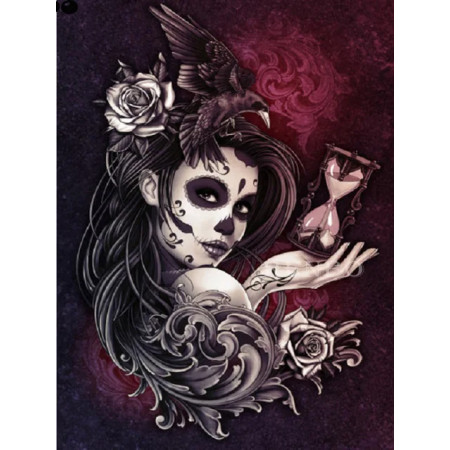 Calavera du Temps : Sablier et Corbeau Diamond Painting