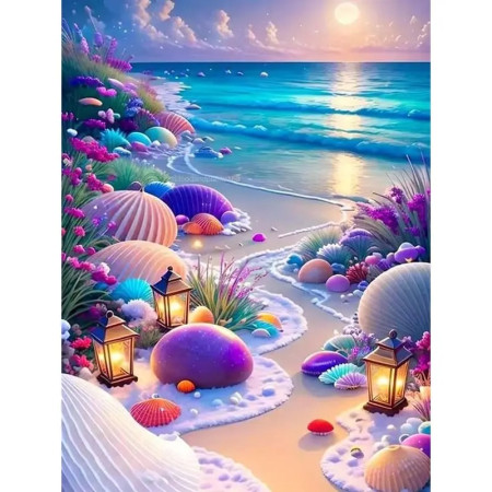 Plage Onirique aux Coquillages Lumineux Diamond Painting