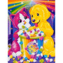 Chaton et chiot arc-en-ciel avec pop-corn diamond painting strass brillants