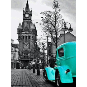 Voiture Vintage Turquoise sur Rue Pavée Diamond Painting