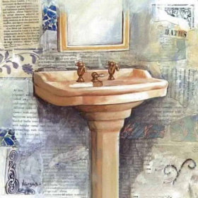 Lavabo Vintage et Mosaïque Bleue Diamond Painting