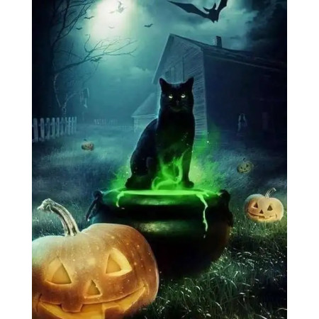 Chat Noir des Nuits d'Halloween Diamond Painting