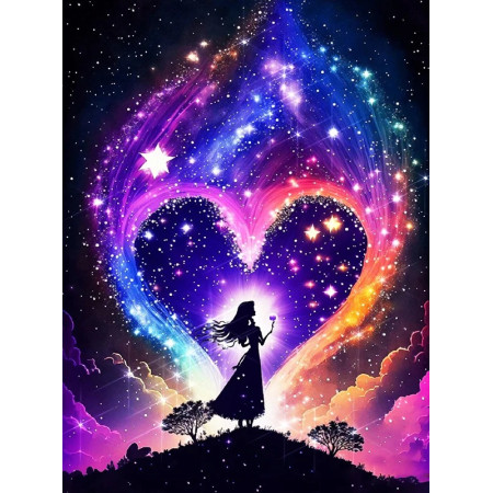 Silhouette Cosmique au Cœur d'Étoiles Diamond Painting