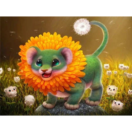 Lionceau Pissenlit : Créature Enchantée en Broderie Diamant Diamond Painting