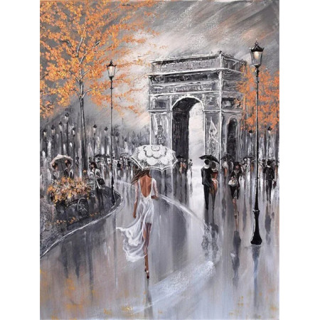 Paris sous la Pluie, Arc de Triomphe en Toile de Fond Diamond Painting