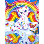 Chat blanc ailé arc-en-ciel sur nuage broderie diamant strass brillants