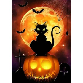 Chat Noir de la Nuit d'Halloween Diamond Painting