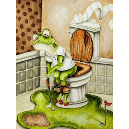 Grenouille Golfeuse sur Toilettes Diamond Painting
