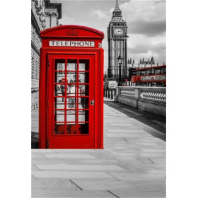 Londres Rouge et Noir : Cabine, Big Ben et Bus à Impériale Diamond Painting