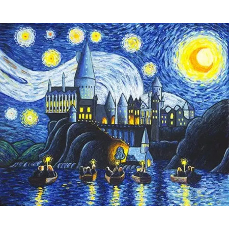 Poudlard sous la Nuit Étoilée Diamond Painting