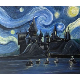 Poudlard sous la Nuit Étoilée Diamond Painting