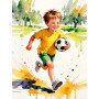 Junge mit Fußball im Aquarellstil