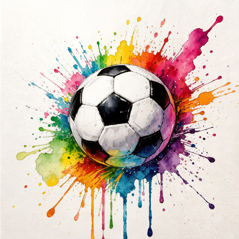 Dynamischer Fußball im Aquarell-Farbsplatter