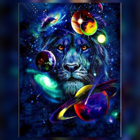 Kosmische leeuw beschermer van het universum diamant schilderij glinsterende steentjes