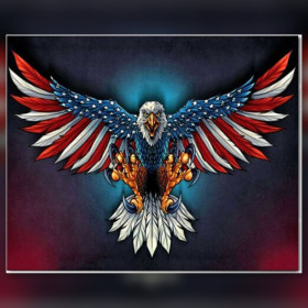Aigle américain patriotique aux ailes rayées étoiles broderie diamant strass brillants