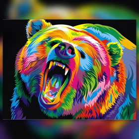 Diamond painting kit Grizzly Arc-en-ciel sparkling rhinestones on canvas