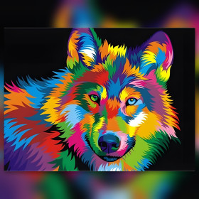Toile de diamond painting Loup Pop Art Multicolore broderie diamant kit complet