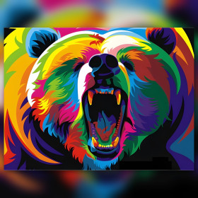 Orso ruggente pop art colorato diamond painting con strass brillanti