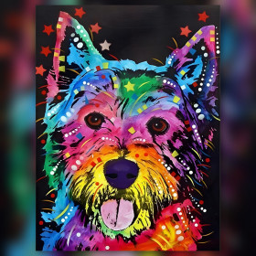 Cane confetti pop art diamond painting tela strass colorati