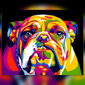 Bulldog pop art coloré en diamond painting avec strass brillants