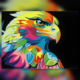 Multikleurige pop-art adelaar diamond painting met glanzende kleurrijke steentjes