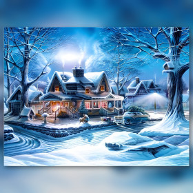 Diamond painting doek besneeuwd kerstdorp met glinsterende strass