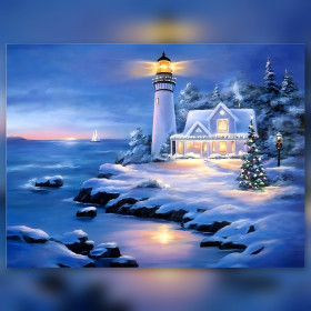 Diamond painting kit Le Phare de Noël sparkling rhinestones on canvas