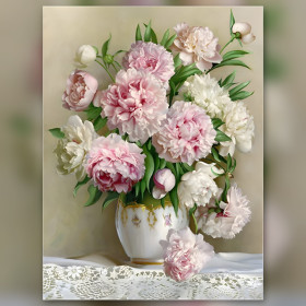 Diamond Painting Set Diamond Painting Bouquet de Pivoines Roses et Blanches glitzernde Steine auf Leinwand