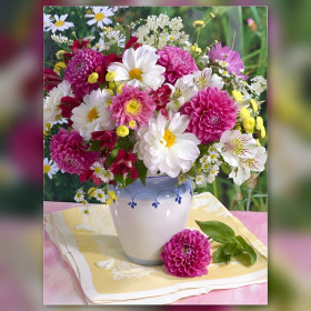 Diamond painting kit Diamond Painting Bouquet Champêtre de Dahlias et Marguerites sparkling rhinestones on canvas