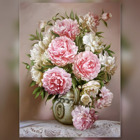 Diamond painting kit Diamond Painting Pivoines Roses dans un Vase Doré fonkelende steentjes op canvas