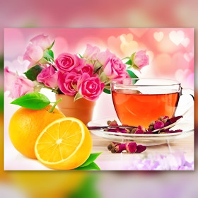 Diamond painting kit Thé Orange Et Rose sparkling rhinestones on canvas