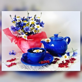 Toile de diamond painting Thé Tasse Bleu broderie diamant kit complet