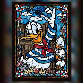 Donald Duck nautisches Buntglas Diamond Painting glänzende blaue weiße Strasssteine